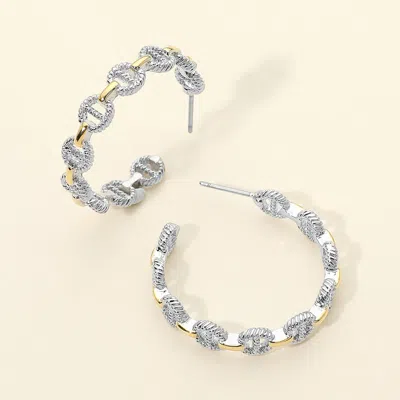 Fashnzfab Two Tone Textured Link Hoop Earrings In Multi