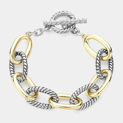 Fashnzfab Two Tone Textured Metal Cable Link Toggle Bracelet Two Tone In Multi