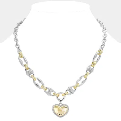 Fashnzfab Two Tone Textured Metal Heart Pendant Necklace - Two Tone In Multi