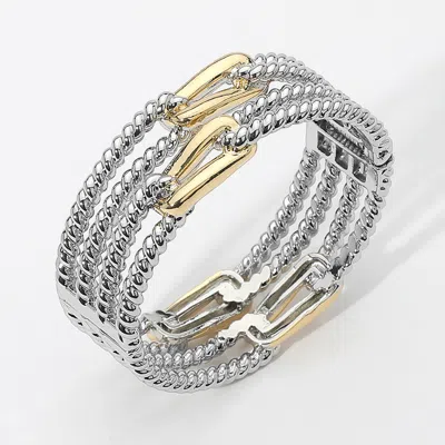 Fashnzfab Two Tone Textured Metal Hinged Bangle Bracelet Two Tone In Multi