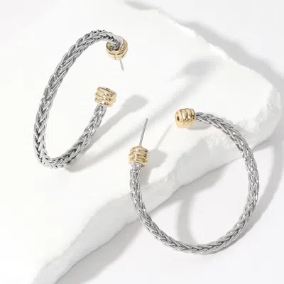 Fashnzfab Two Tone Textured Metal Hoop Earrings In Metallic