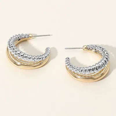 Fashnzfab Two Tone Textured Metal Hoop Earrings In Multi