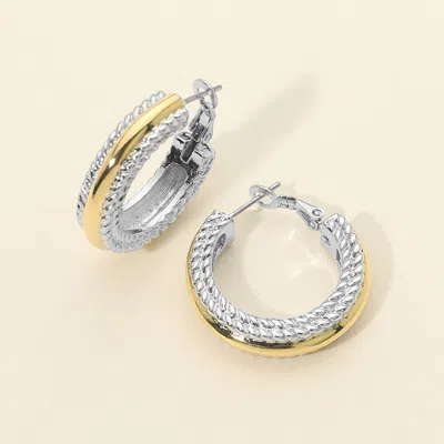 Fashnzfab Two Tone Textured Metal Hoop Earrings In Silver
