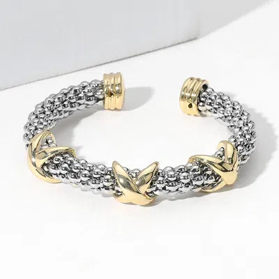 Fashnzfab Two Tone Triple Crisscross Pointed Cuff Bracelet In Multi
