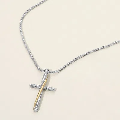 Fashnzfab Two Tone Twisted Metal Cross Pendant Necklace - Two Tone In Multi