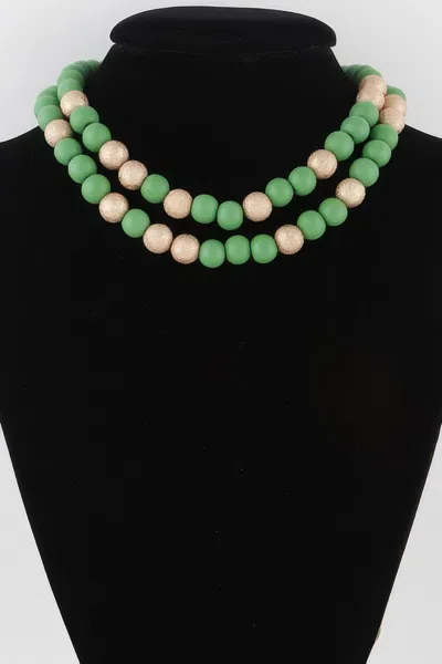 Fashnzfab Two Toned Bead Necklace In Gold