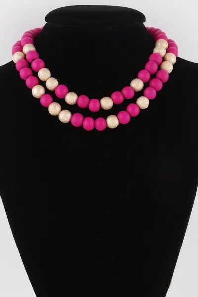 Fashnzfab Two Toned Bead Necklace In Pink