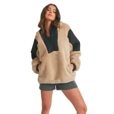 Fashnzfab Two-toned Cozy Hooded Sweater In Beige