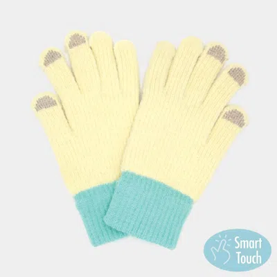 Fashnzfab Two Toned Knit Smart Touch Gloves In Yellow