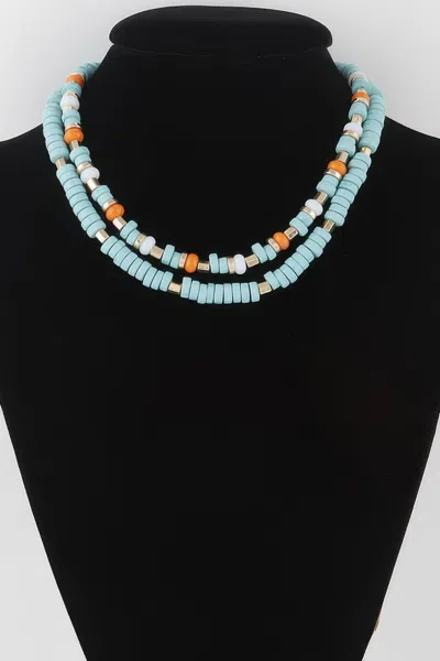 Fashnzfab Two Toned Layered Disk Necklace In Blue