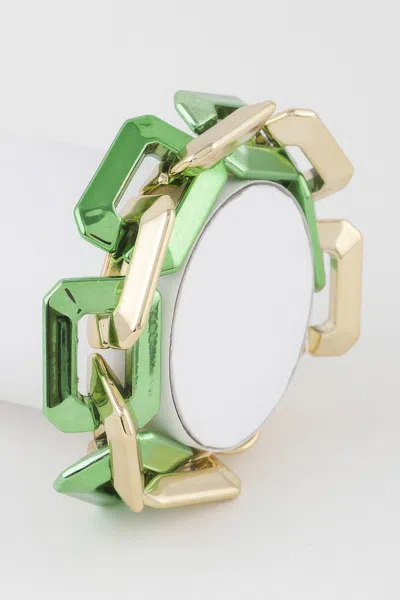 Fashnzfab Two Toned Link Chain Bracelet In Green