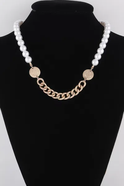 Fashnzfab Two Toned Pearl N Bead Necklace In Gold