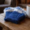 Fashnzfab Two Toned Real Fur Trim Fingerless Gloves In Blue