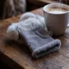 Fashnzfab Two Toned Real Fur Trim Fingerless Gloves In Gray