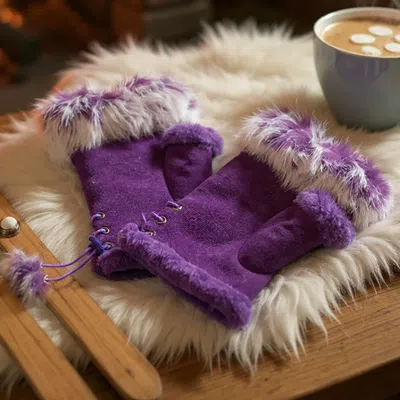 Fashnzfab Two Toned Real Fur Trim Fingerless Gloves In Multi