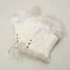 Fashnzfab Two Toned Real Fur Trim Fingerless Gloves In Neutral