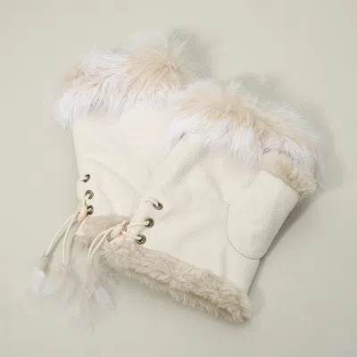 Fashnzfab Two Toned Real Fur Trim Fingerless Gloves In Neutral