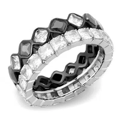 Fashnzfab Two-tone Ip Black (ion Plating) Stainless Steel Ring With Aaa Grade Cz In Black Diamond In Multi