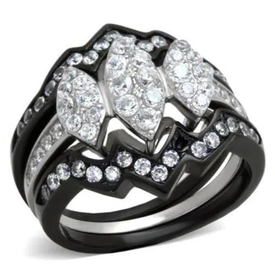 Fashnzfab Two-tone Ip Black (ion Plating) Stainless Steel Ring With Aaa Grade Cz In Clear