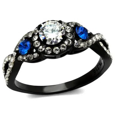 Fashnzfab Two-tone Ip Black (ion Plating) Stainless Steel Ring With Aaa Grade Cz In Clear