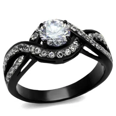 Fashnzfab Two-tone Ip Black (ion Plating) Stainless Steel Ring With Aaa Grade Cz In Clear In Gold