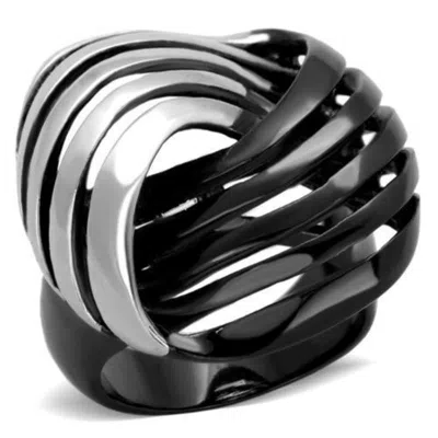 Fashnzfab Two-tone Ip Black (ion Plating) Stainless Steel Ring With No Stone