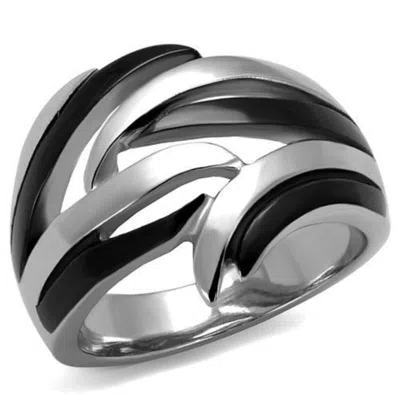 Fashnzfab Two-tone Ip Black (ion Plating) Stainless Steel Ring With No Stone In Multi