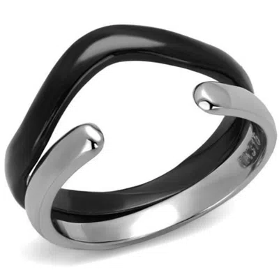 Fashnzfab Two-tone Ip Black (ion Plating) Stainless Steel Ring With No Stone In Silver