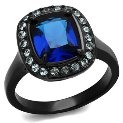 Fashnzfab Two-tone Ip Black (ion Plating) Stainless Steel Ring With Synthetic Synthetic Glass In Montana