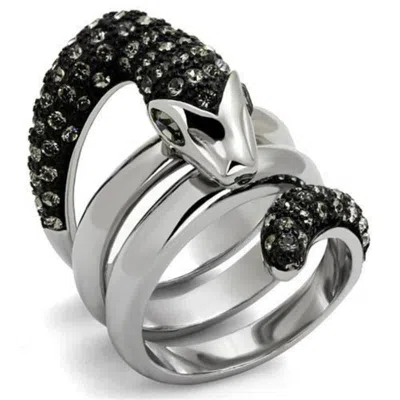Fashnzfab Two-tone Ip Black (ion Plating) Stainless Steel Ring With Top Grade Crystal In Black Diamond In Multi