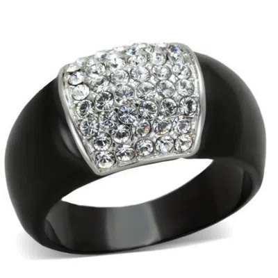 Fashnzfab Two-tone Ip Black (ion Plating) Stainless Steel Ring With Top Grade Crystal In Clear