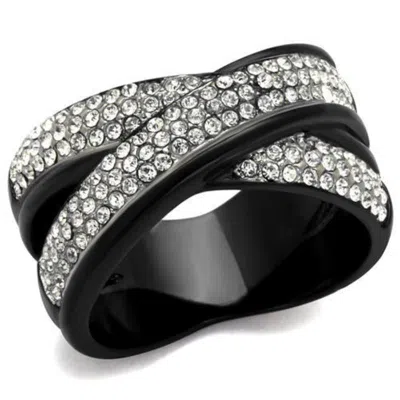 Fashnzfab Two-tone Ip Black (ion Plating) Stainless Steel Ring With Top Grade Crystal In Clear