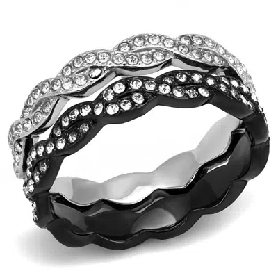Fashnzfab Two-tone Ip Black (ion Plating) Stainless Steel Ring With Top Grade Crystal In Clear In Red