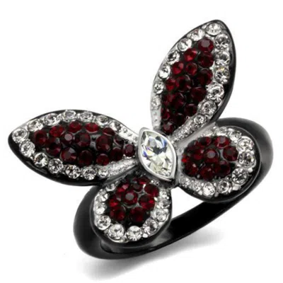 Fashnzfab Two-tone Ip Black (ion Plating) Stainless Steel Ring With Top Grade Crystal In Siam In Gray