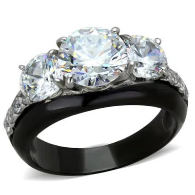 Fashnzfab Two-tone Ip Black Stainless Steel Ring With Aaa Grade Cz In Clear