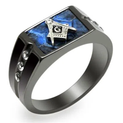 Fashnzfab Two-tone Ip Black Stainless Steel Ring With Aaa Grade Cz In Clear In Multi