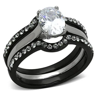 Fashnzfab Two-tone Ip Black Stainless Steel Ring With Aaa Grade Cz In Clear In Multi