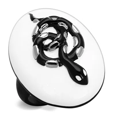 Fashnzfab Two-tone Ip Black Stainless Steel Ring With Epoxy In White In Neutral