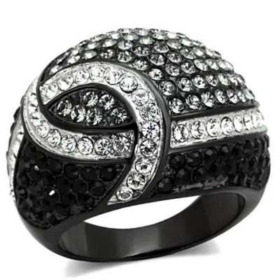 Fashnzfab Two-tone Ip Black Stainless Steel Ring With Top Grade Crystal In Black Diamond