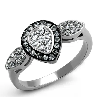 Fashnzfab Two-tone Ip Black Stainless Steel Ring With Top Grade Crystal In Black Diamond In Orange