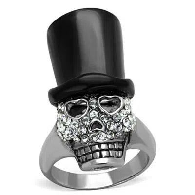 Fashnzfab Two-tone Ip Black Stainless Steel Ring With Top Grade Crystal In Clear In Silver