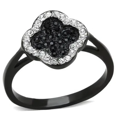 Fashnzfab Two-tone Ip Black Stainless Steel Ring With Top Grade Crystal In Jet