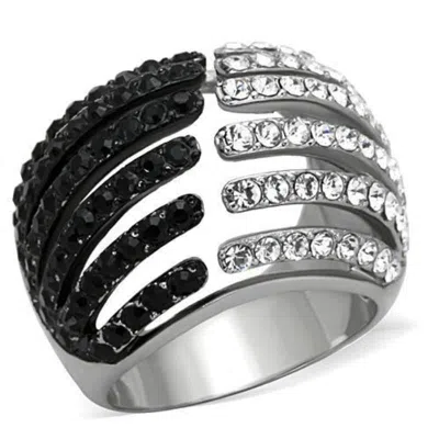 Fashnzfab Two-tone Ip Black Stainless Steel Ring With Top Grade Crystal In Jet In Multi