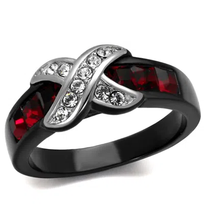 Fashnzfab Two-tone Ip Black Stainless Steel Ring With Top Grade Crystal In Siam In Brown