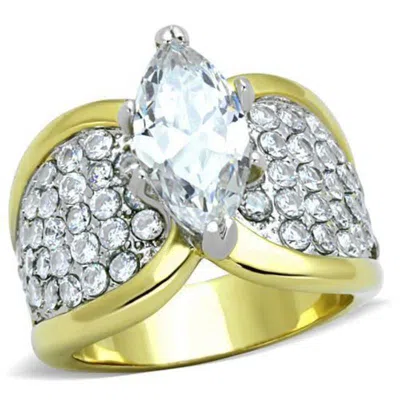 Fashnzfab Two-tone Ip Gold (ion Plating) Stainless Steel Ring With Aaa Grade Cz In Clear