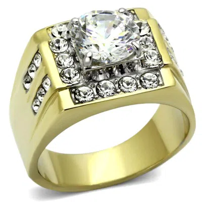 Fashnzfab Two-tone Ip Gold (ion Plating) Stainless Steel Ring With Aaa Grade Cz In Clear