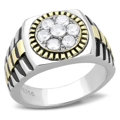 Fashnzfab Two-tone Ip Gold (ion Plating) Stainless Steel Ring With Aaa Grade Cz In Clear In Pattern