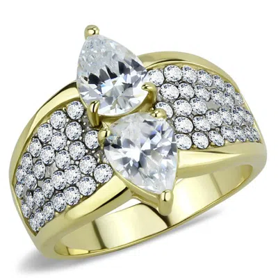 Fashnzfab Two-tone Ip Gold (ion Plating) Stainless Steel Ring With Aaa Grade Cz In Clear