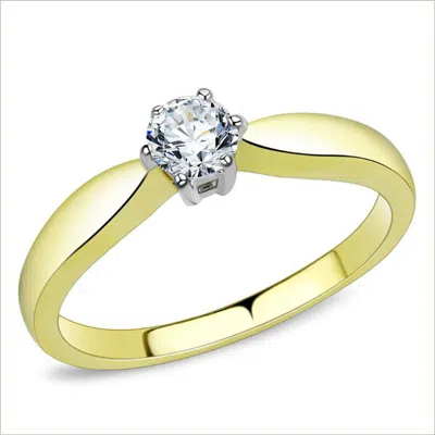 Fashnzfab Two-tone Ip Gold (ion Plating) Stainless Steel Ring With Aaa Grade Cz In Clear In Multi