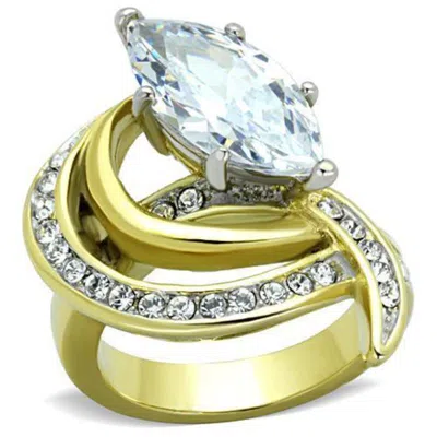 Fashnzfab Two-tone Ip Gold (ion Plating) Stainless Steel Ring With Aaa Grade Cz In Clear In Multi